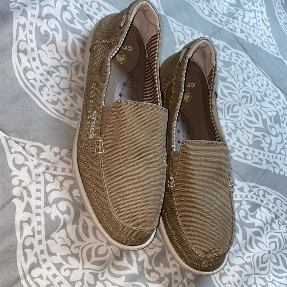CROCS Tan Slip-On Loafers with Elastic Side Gores
